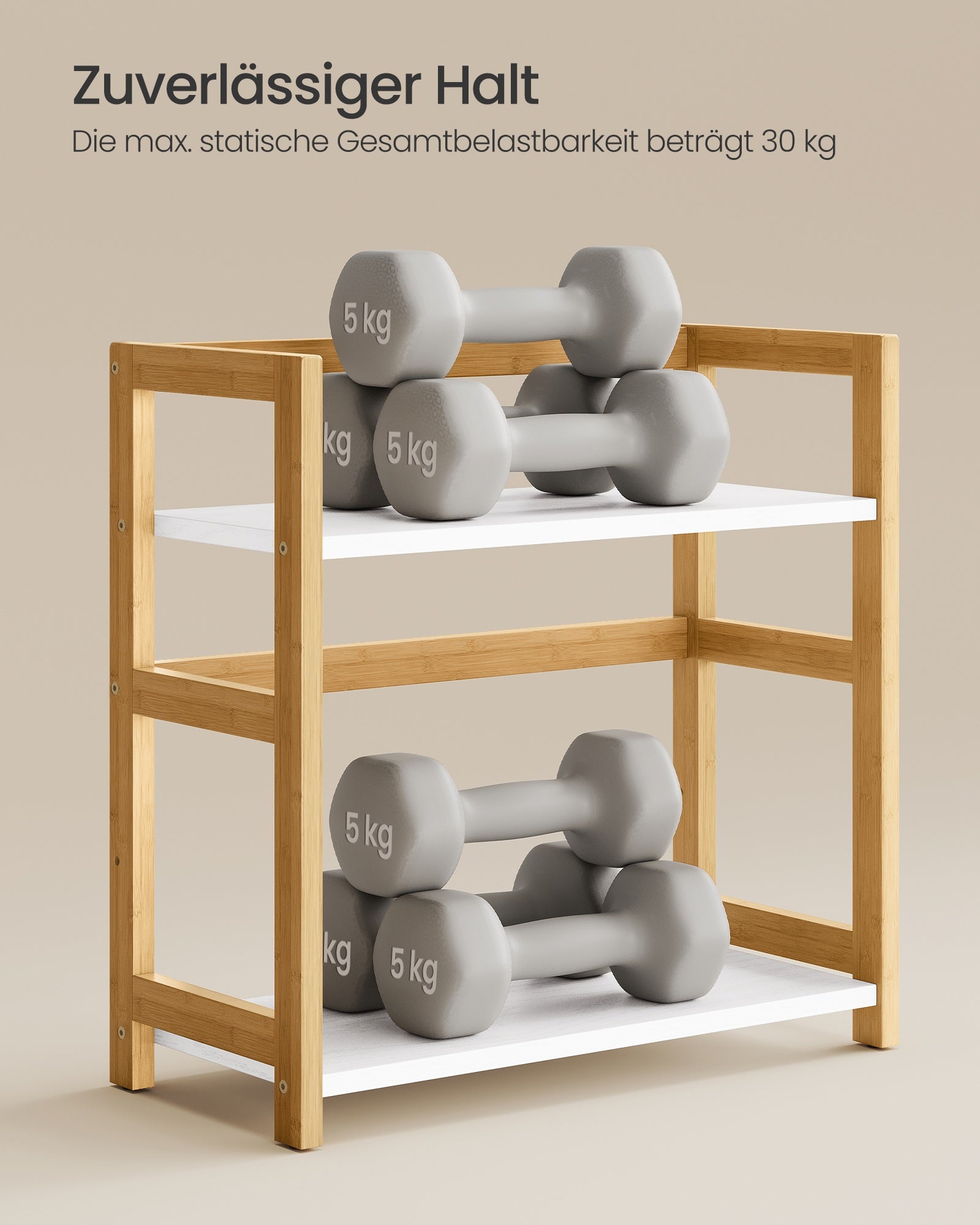 Gewürzregal mit 2 Ebenen aus Bambus naturbeige-schneeweiß