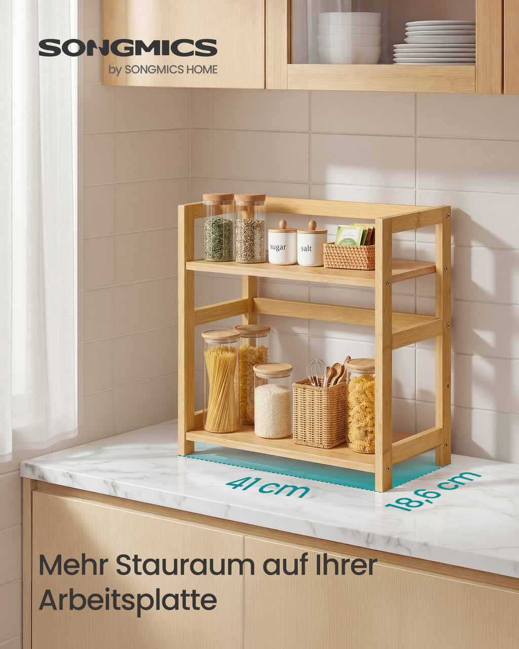 Gewürzregal mit 2 Ebenen aus Bambus naturbeige