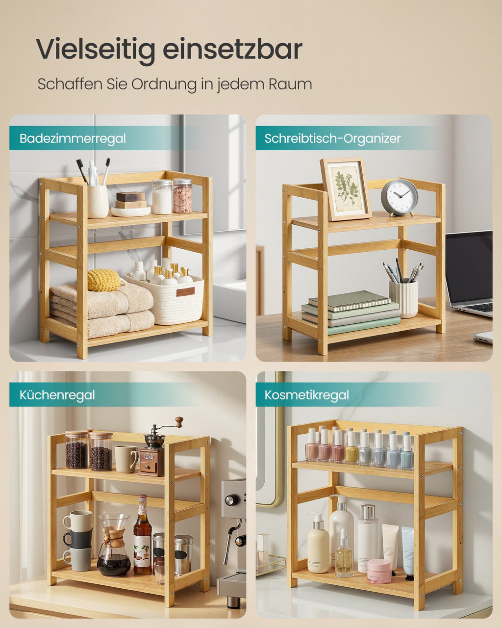 Gewürzregal mit 2 Ebenen aus Bambus naturbeige
