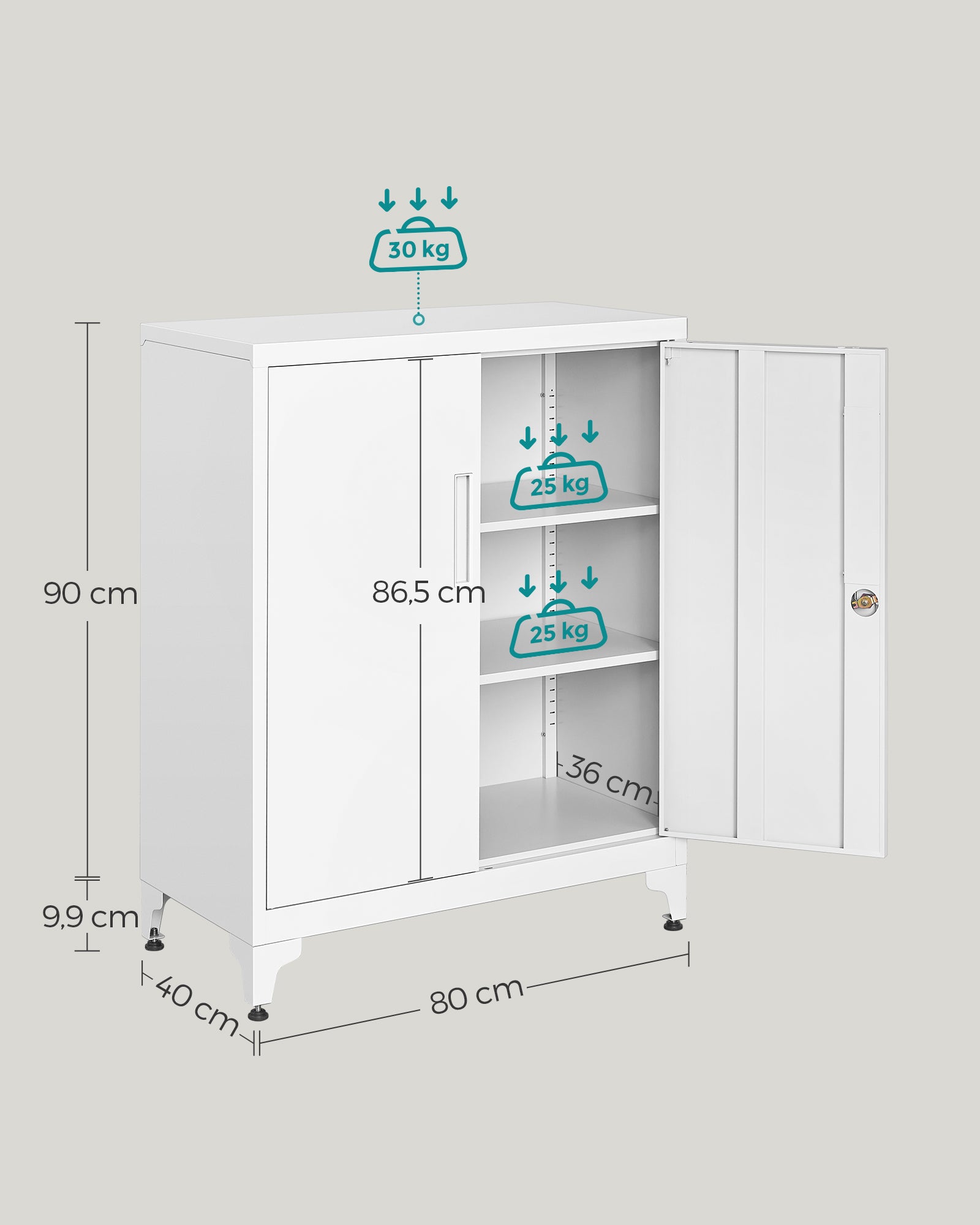 Aktenschrank abschließbar mit 2 Türen 40 x 80 x 90 cm mattweiß