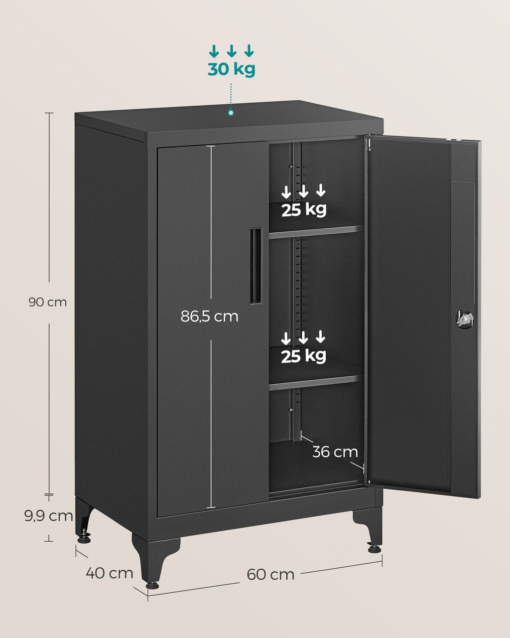 Aktenschrank mit 2 Türen aus Stahl