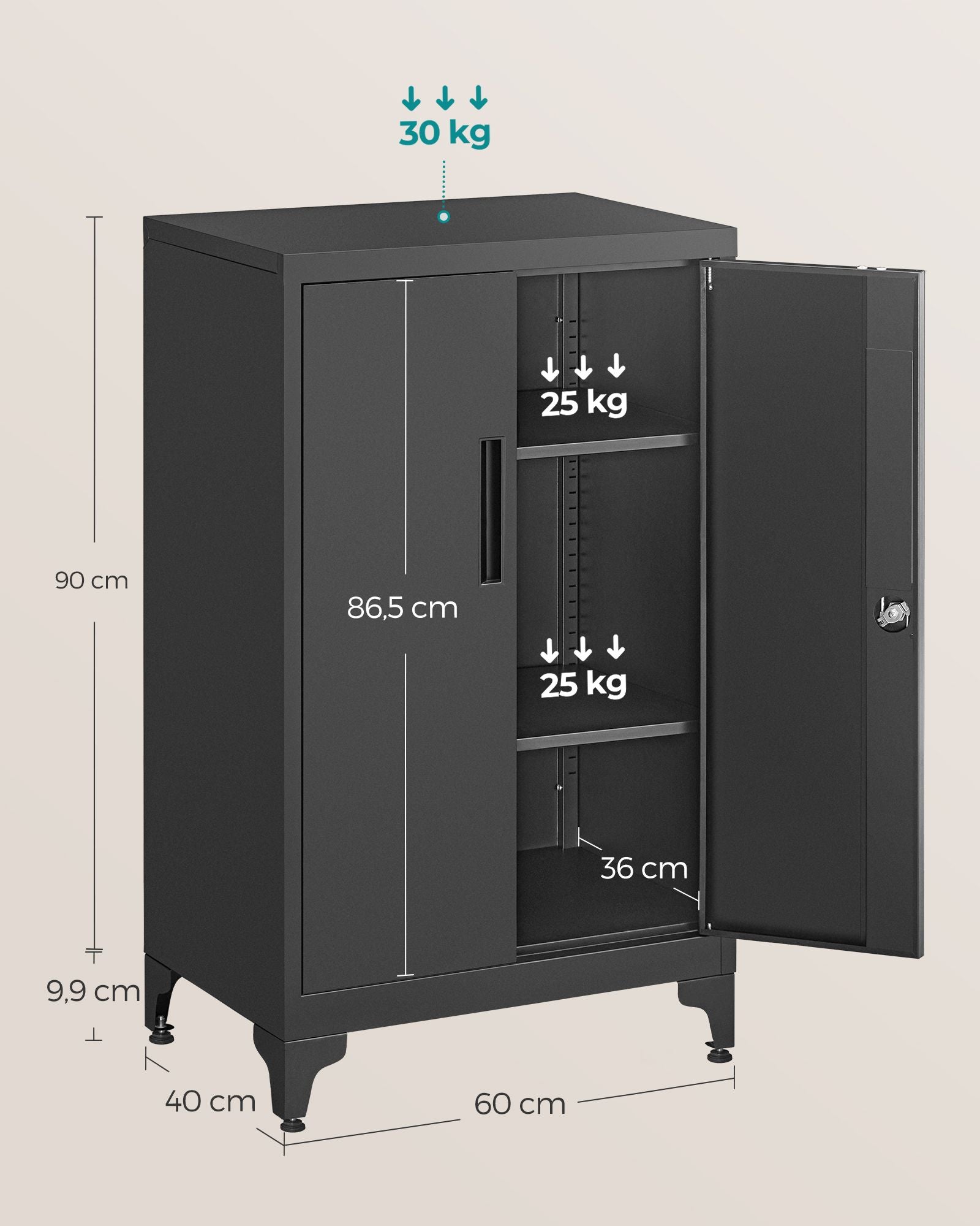 Aktenschrank mit 2 Türen aus Stahl
