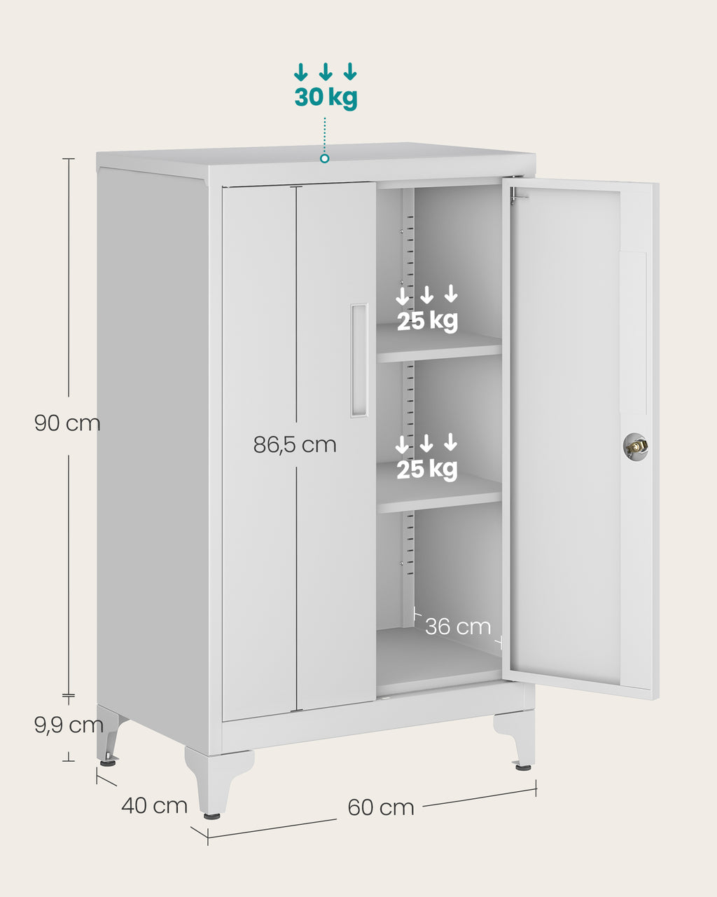 Aktenschrank abschließbar mit 2 Türen 40 x 60 x 90 cm mattgrau