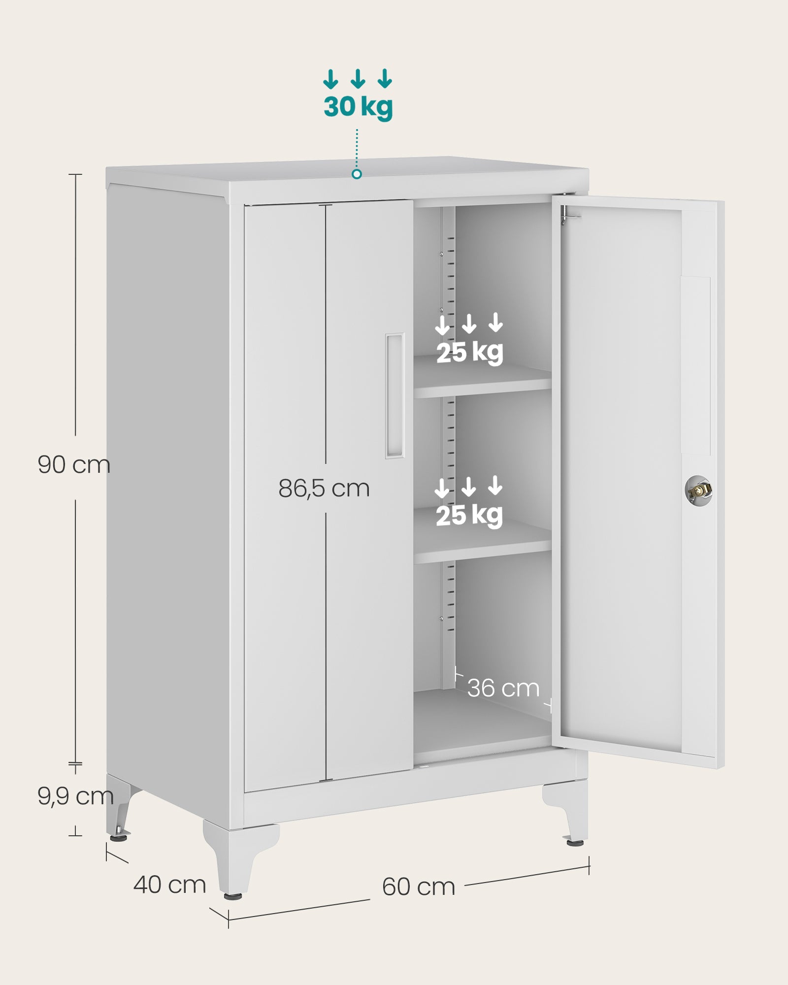 Aktenschrank abschließbar mit 2 Türen 40 x 60 x 90 cm mattgrau