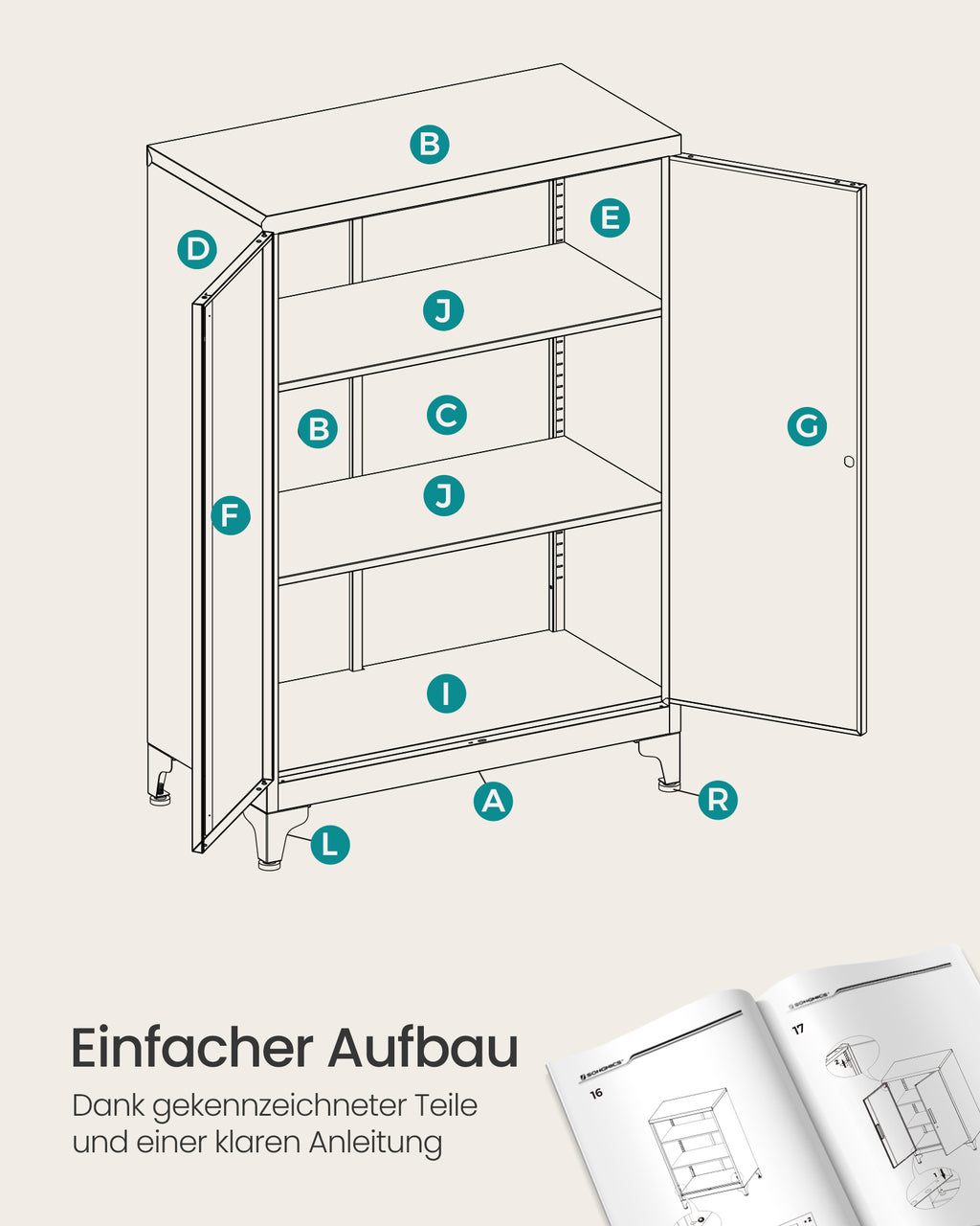 Aktenschrank abschließbar mit 2 Türen 40 x 60 x 90 cm mattgrau