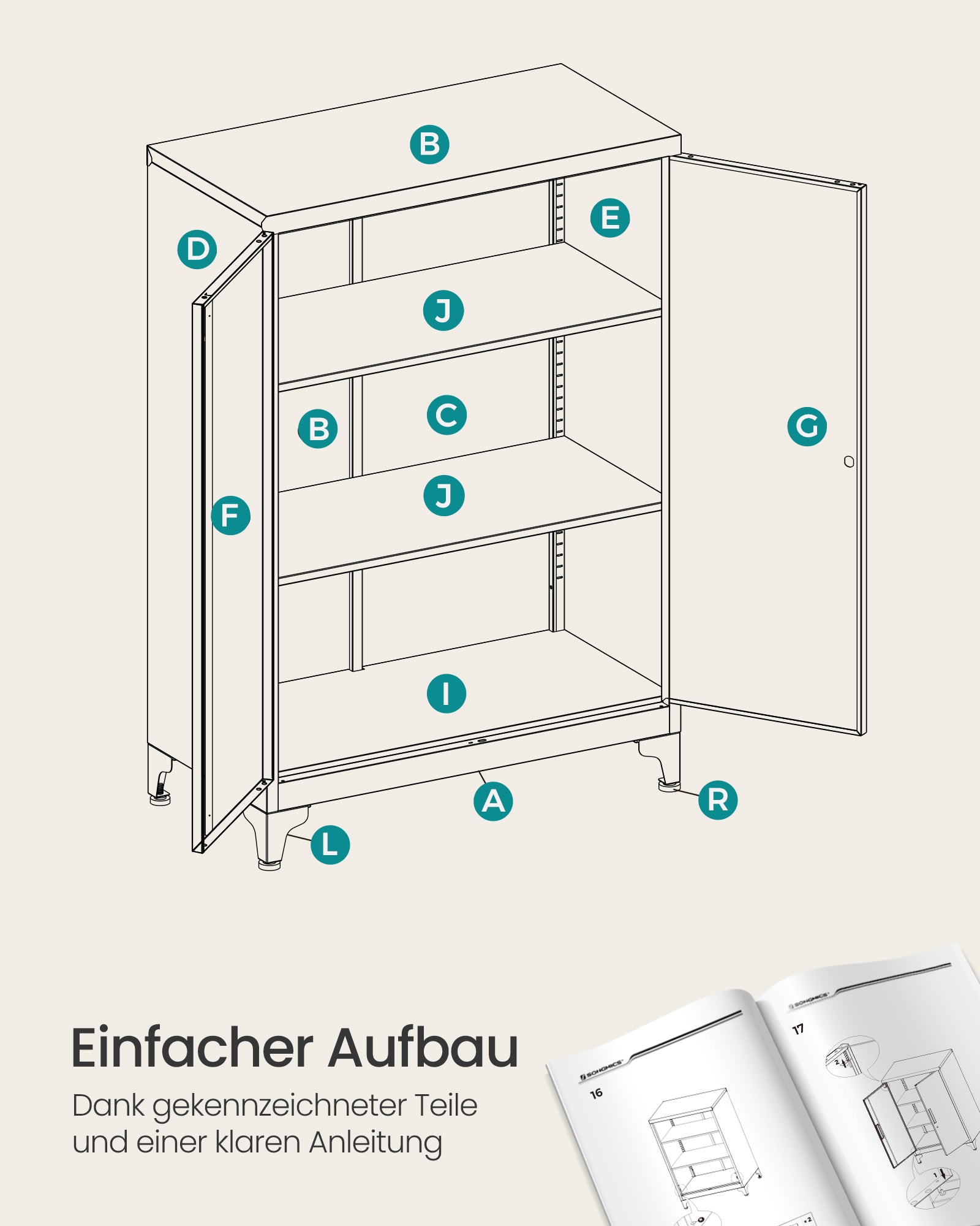 Aktenschrank abschließbar mit 2 Türen 40 x 60 x 90 cm mattgrau