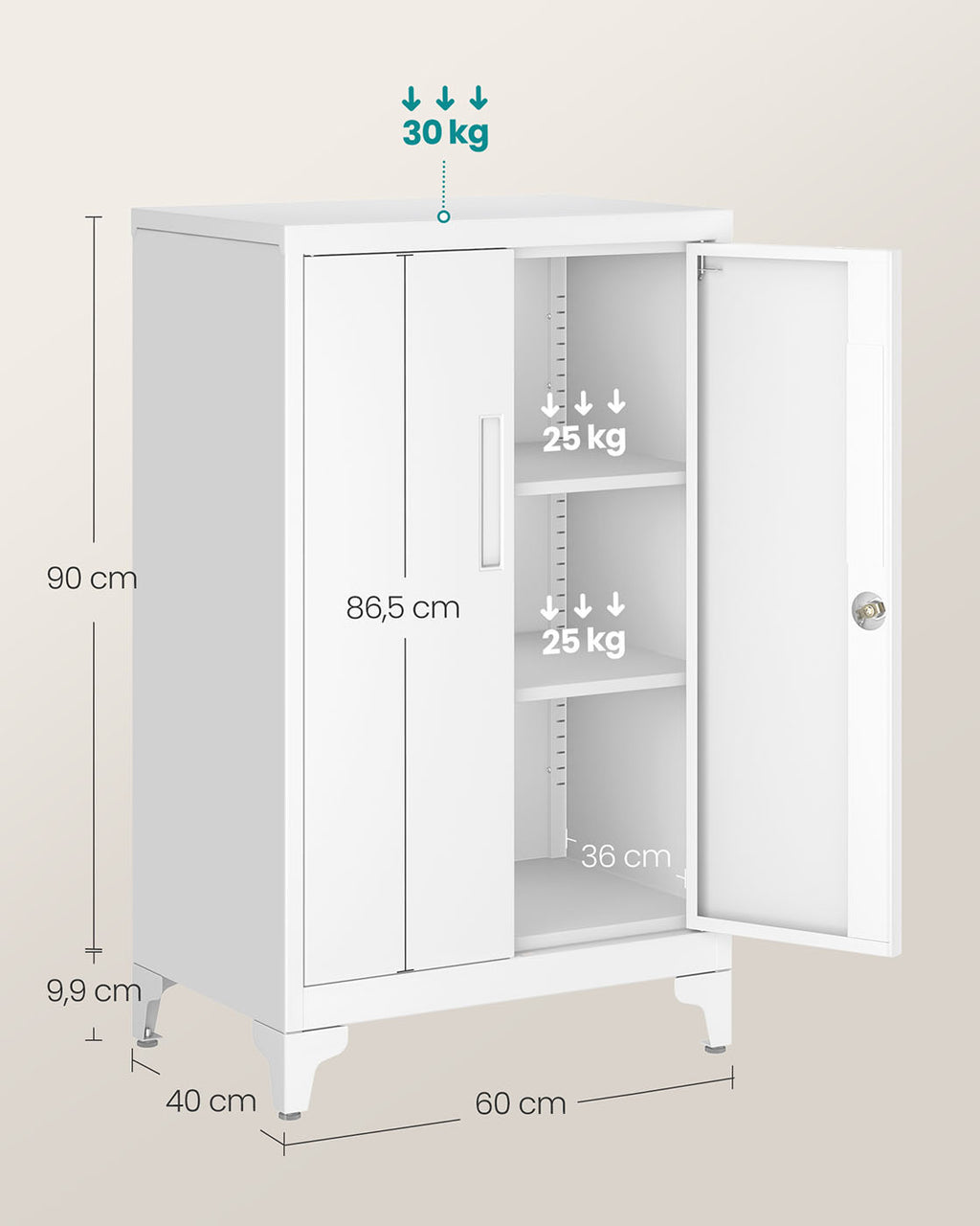 Aktenschrank abschließbar mit 2 Türen mattweiß