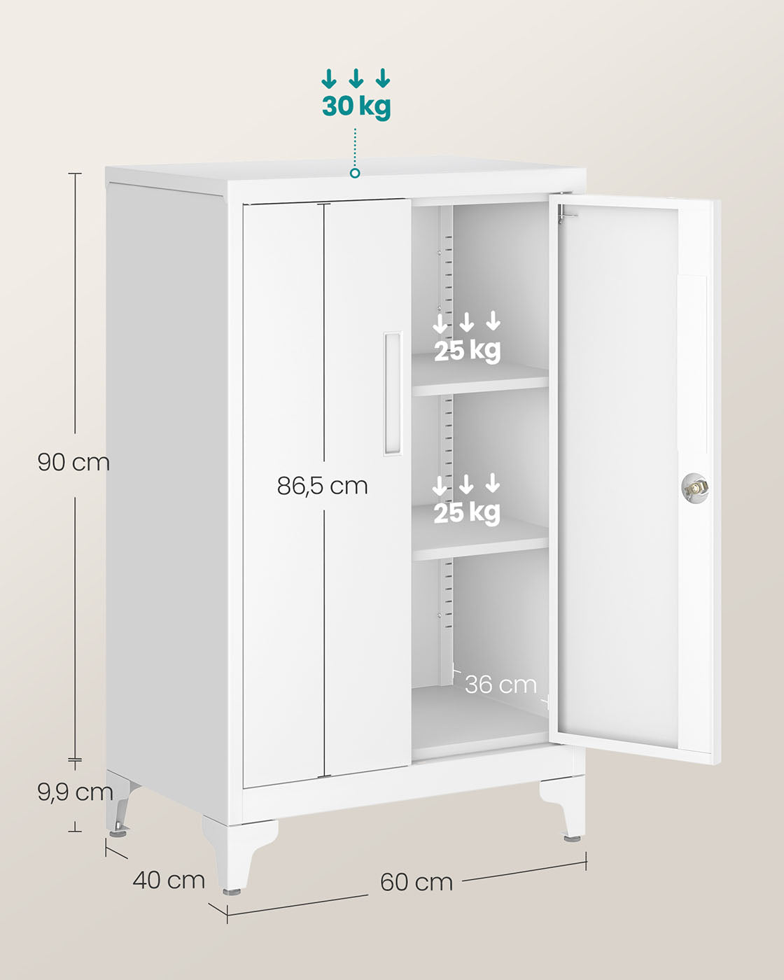 Aktenschrank abschließbar mit 2 Türen mattweiß