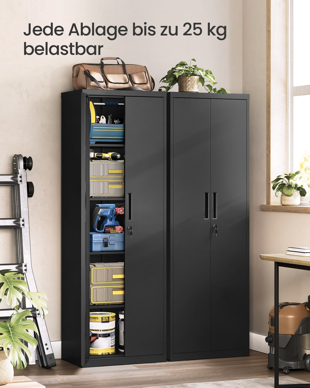 Aktenschrank mit 5 Ebenen 40 x 60 x 180 cm Mattschwarz