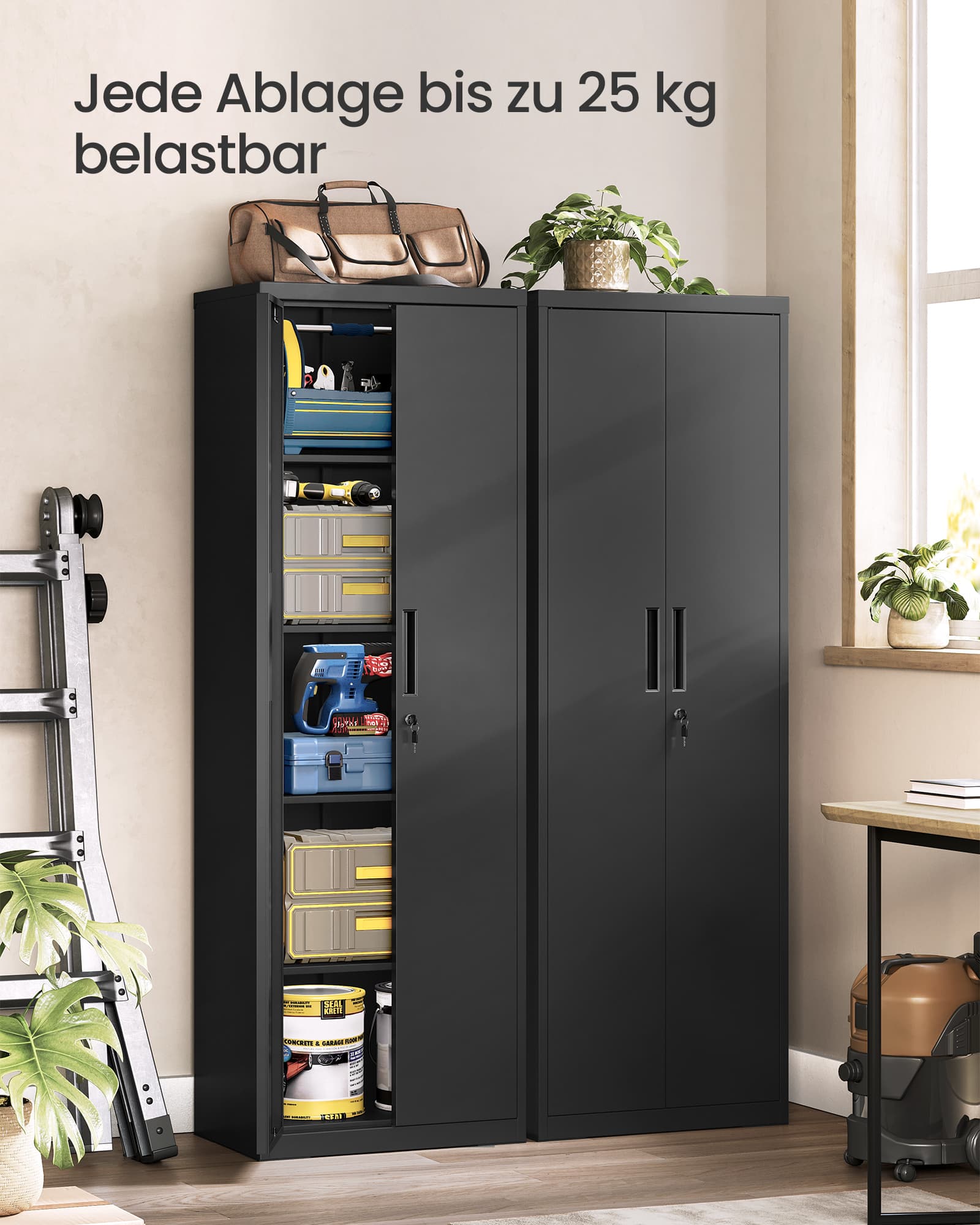Aktenschrank mit 5 Ebenen 40 x 60 x 180 cm Mattschwarz