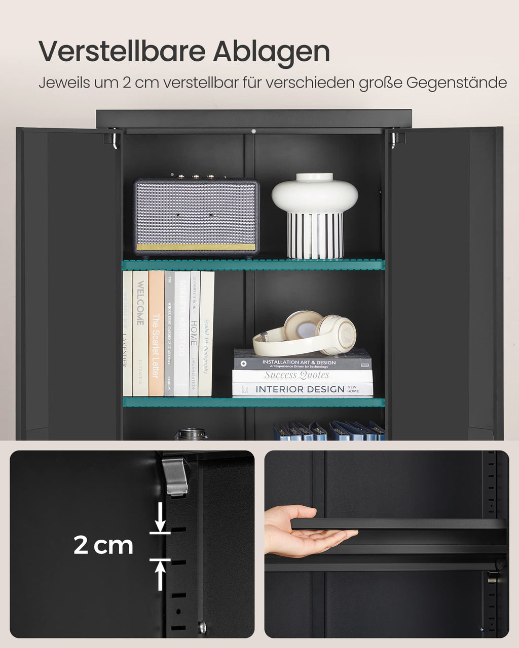 Aktenschrank mit 5 Ebenen 40 x 60 x 180 cm Mattschwarz