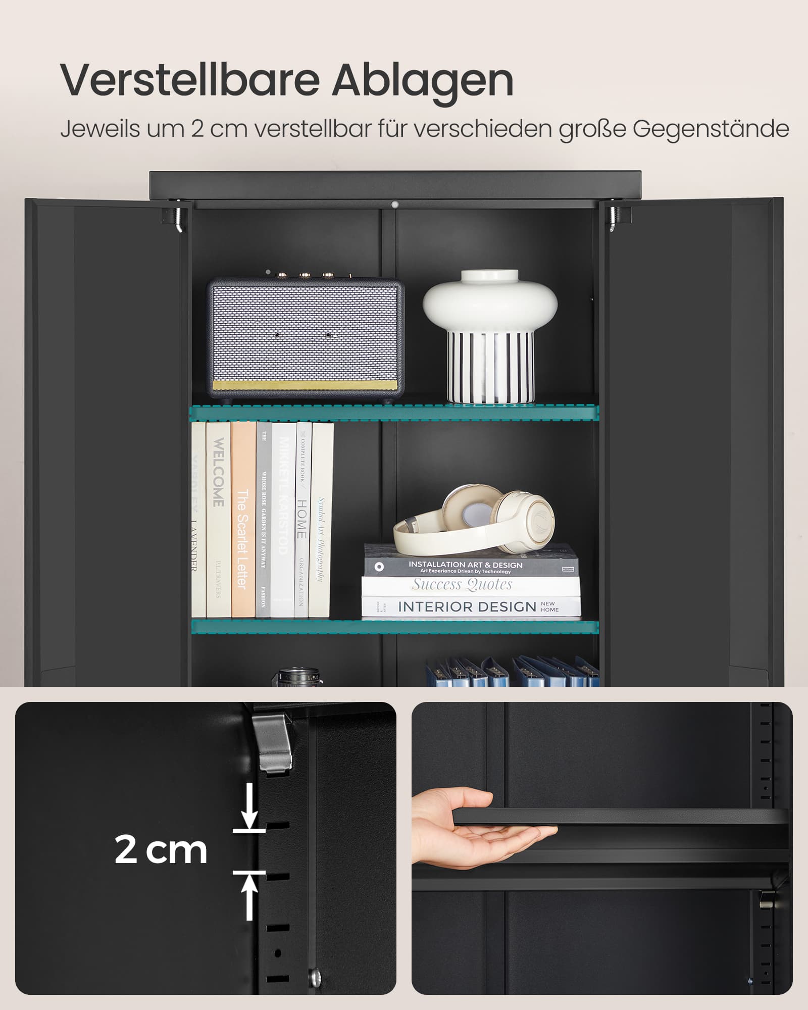 Aktenschrank mit 5 Ebenen 40 x 60 x 180 cm Mattschwarz