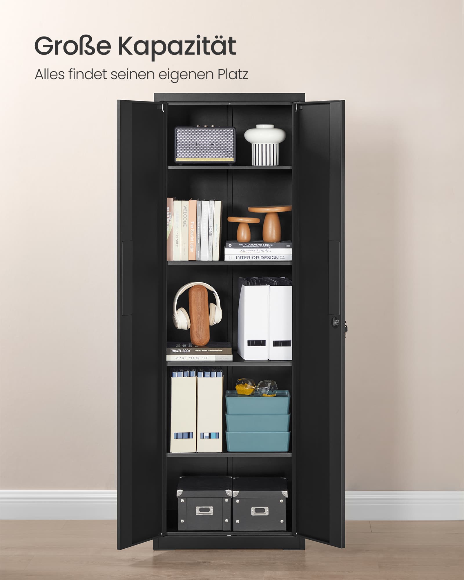 Aktenschrank mit 5 Ebenen 40 x 60 x 180 cm Mattschwarz