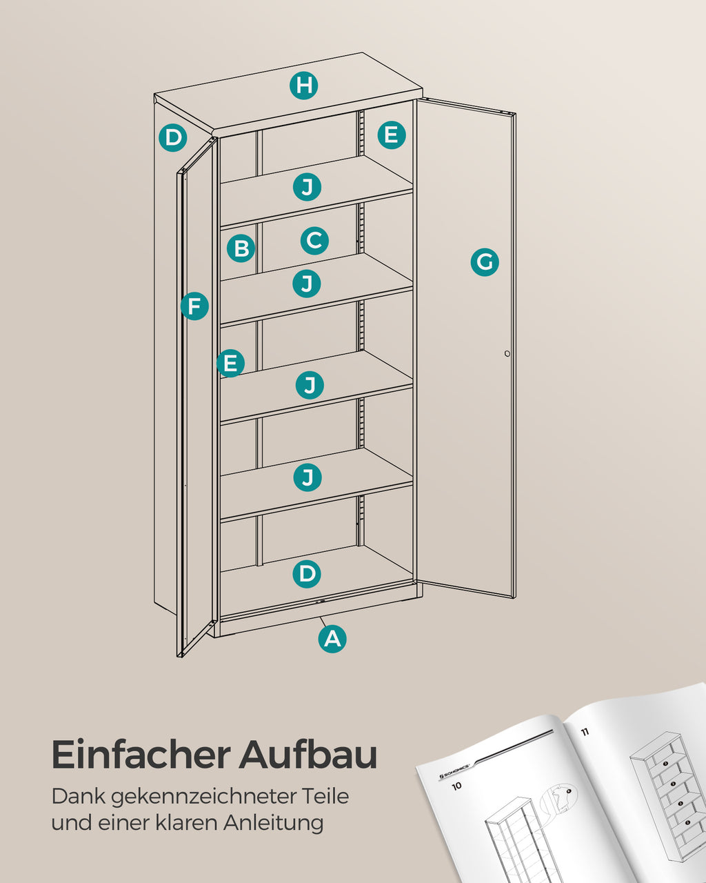 Aktenschrank mit Doppeltüren und 5 Ebenen