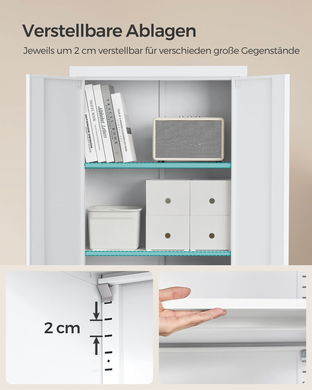 Aktenschrank mit 5 Ebenen 40 x 60 x 180 cm mattweiß
