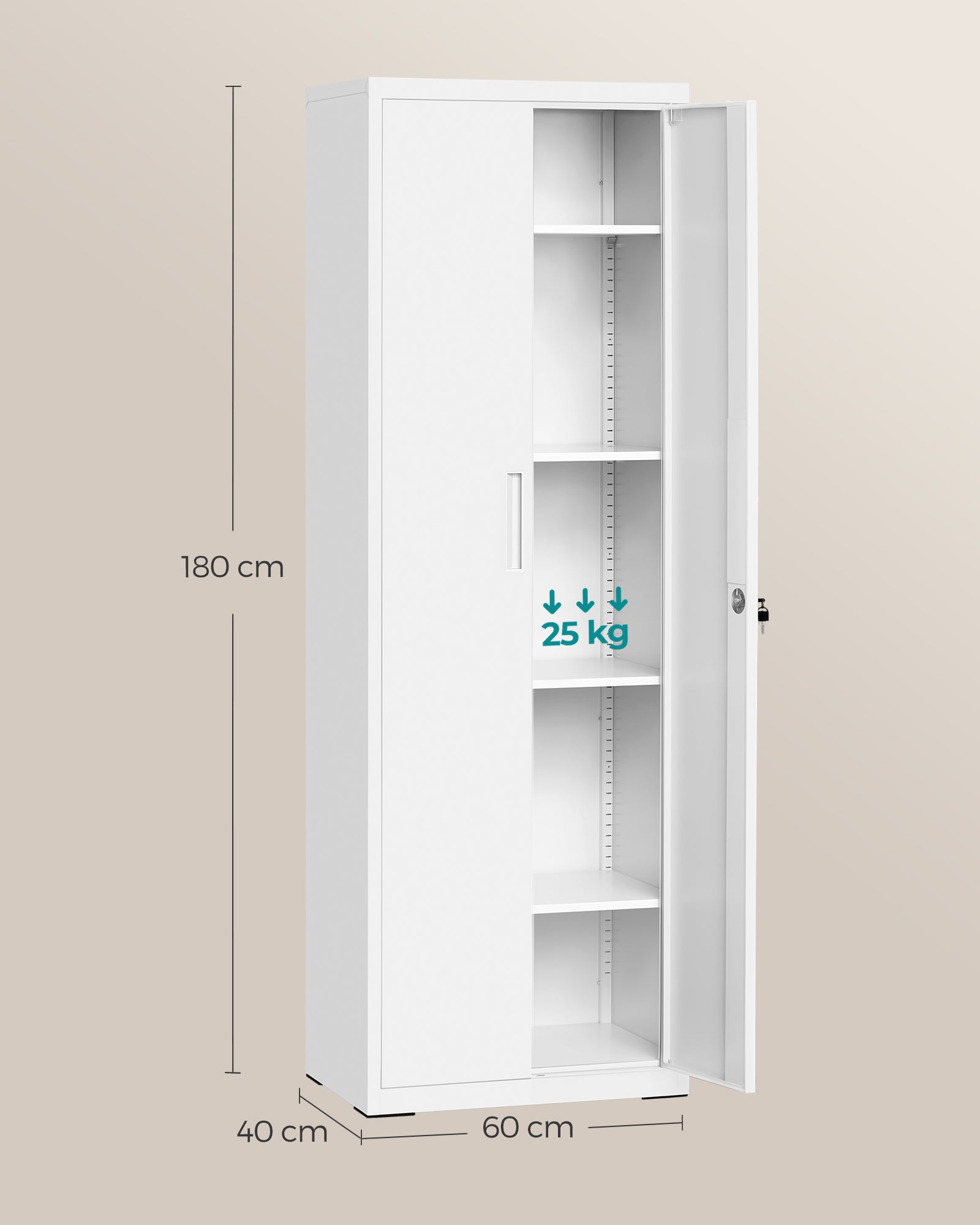 Aktenschrank mit 5 Ebenen 40 x 60 x 180 cm mattweiß