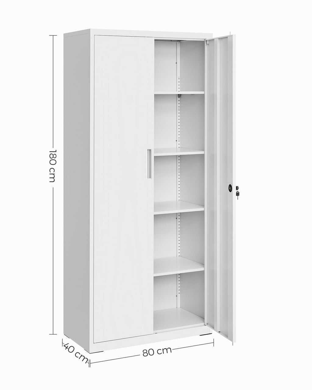 SONGMICS Aktenschrank, Mehrzweckschrank, Stahl-Aufbewahrungsschrank, 5 Ebenen, Doppeltüren, Schloss, Werkzeugschrank, verstellbare Ablagen, Garage, Büro, Wohnzimmer, weiß OMC015W01