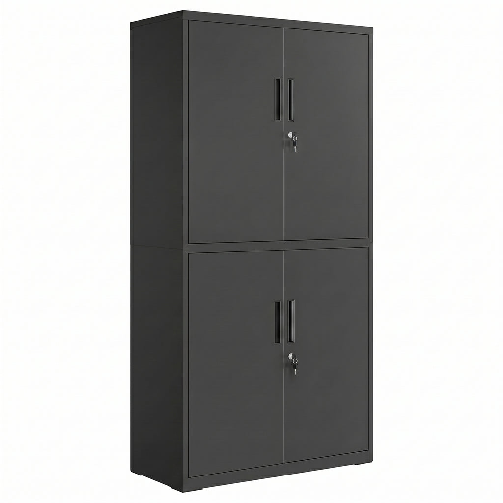 Aktenschrank, Aufbewahrungsschrank, 40 x 80 x 180 cm, 4 Schranktüren und 2 Schlösser, schwarz