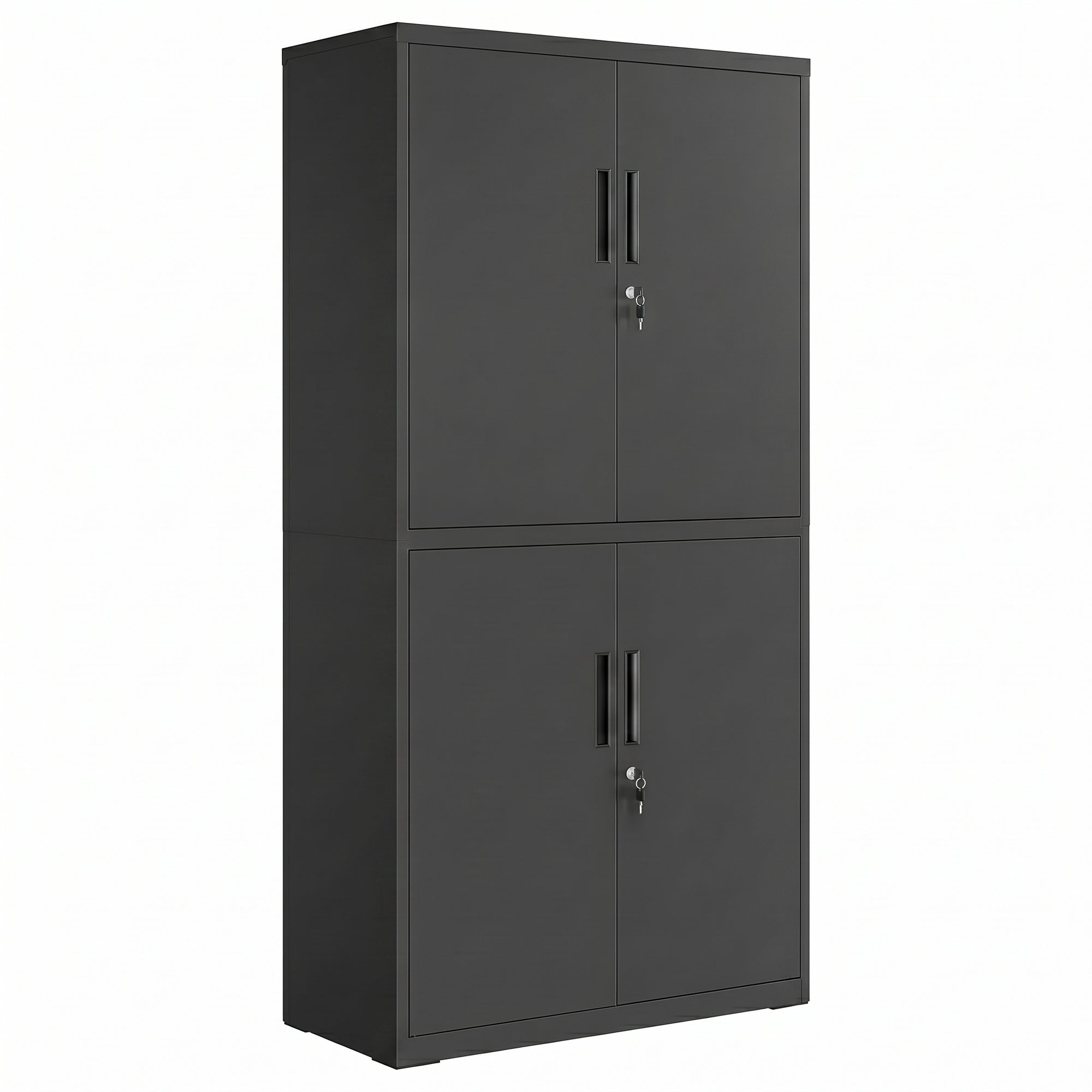 Aktenschrank, Aufbewahrungsschrank, 40 x 80 x 180 cm, 4 Schranktüren und 2 Schlösser, schwarz
