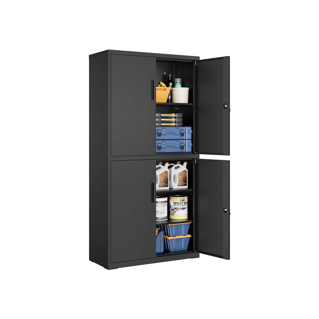 Aktenschrank mit 4 Türen und 5 Ebenen 40 x 80 x 180 cm mattschwarz