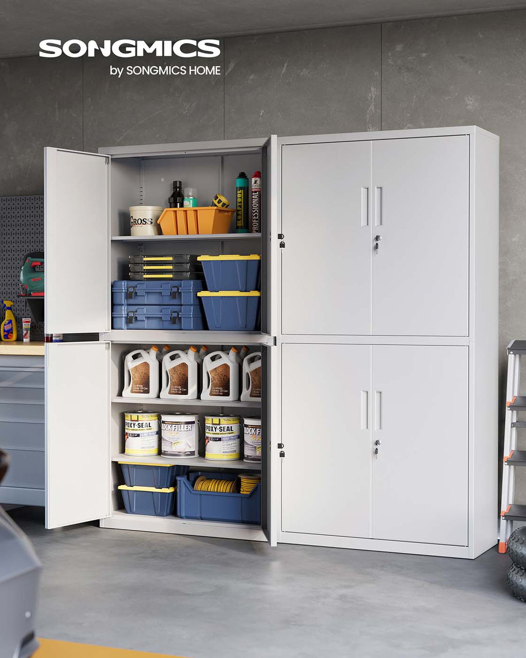 Aktenschrank mit 4 Türen und 5 Ebenen 40 x 80 x 180 cm mattgrau