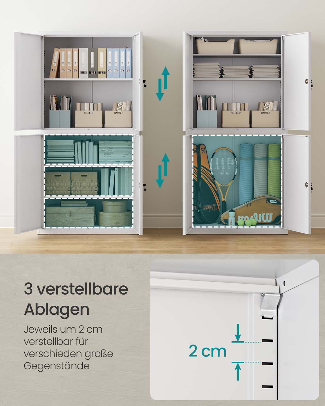 Aktenschrank mit 4 Türen und 5 Ebenen 40 x 80 x 180 cm mattgrau