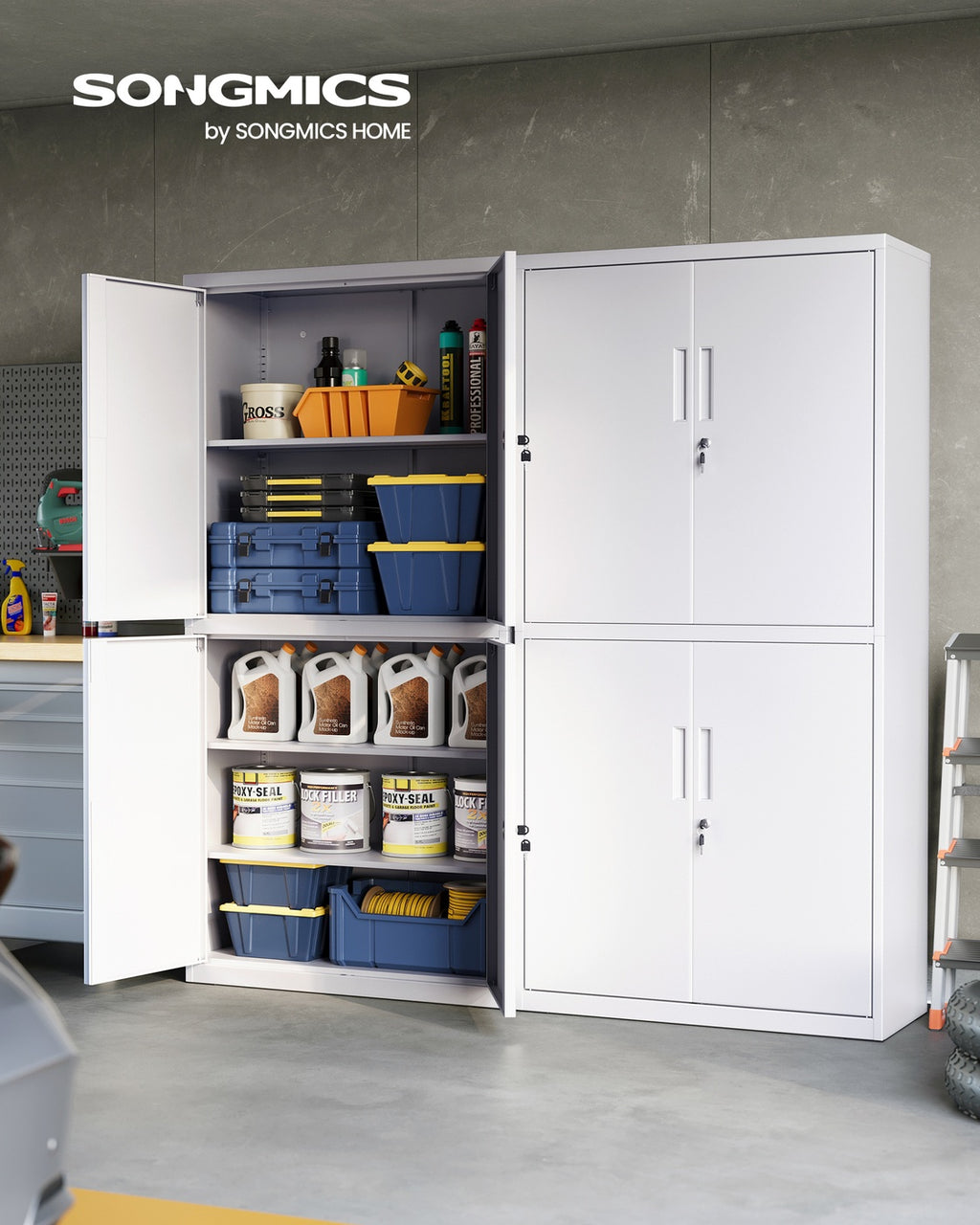 Aktenschrank mit 4 Türen und 5 Ebenen 40 x 80 x 180 cm mattweiß