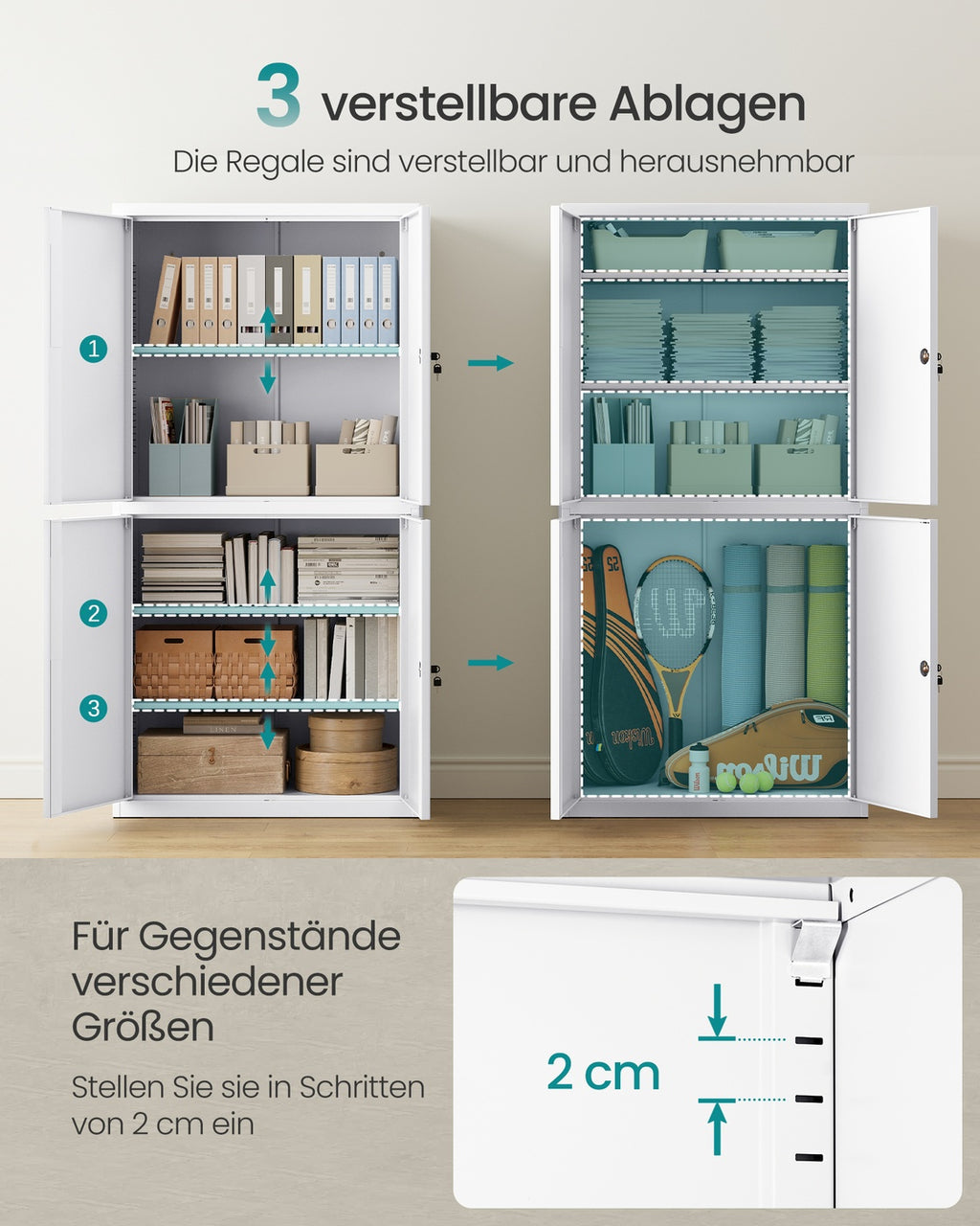 Aktenschrank mit 4 Türen und 5 Ebenen 40 x 80 x 180 cm mattweiß