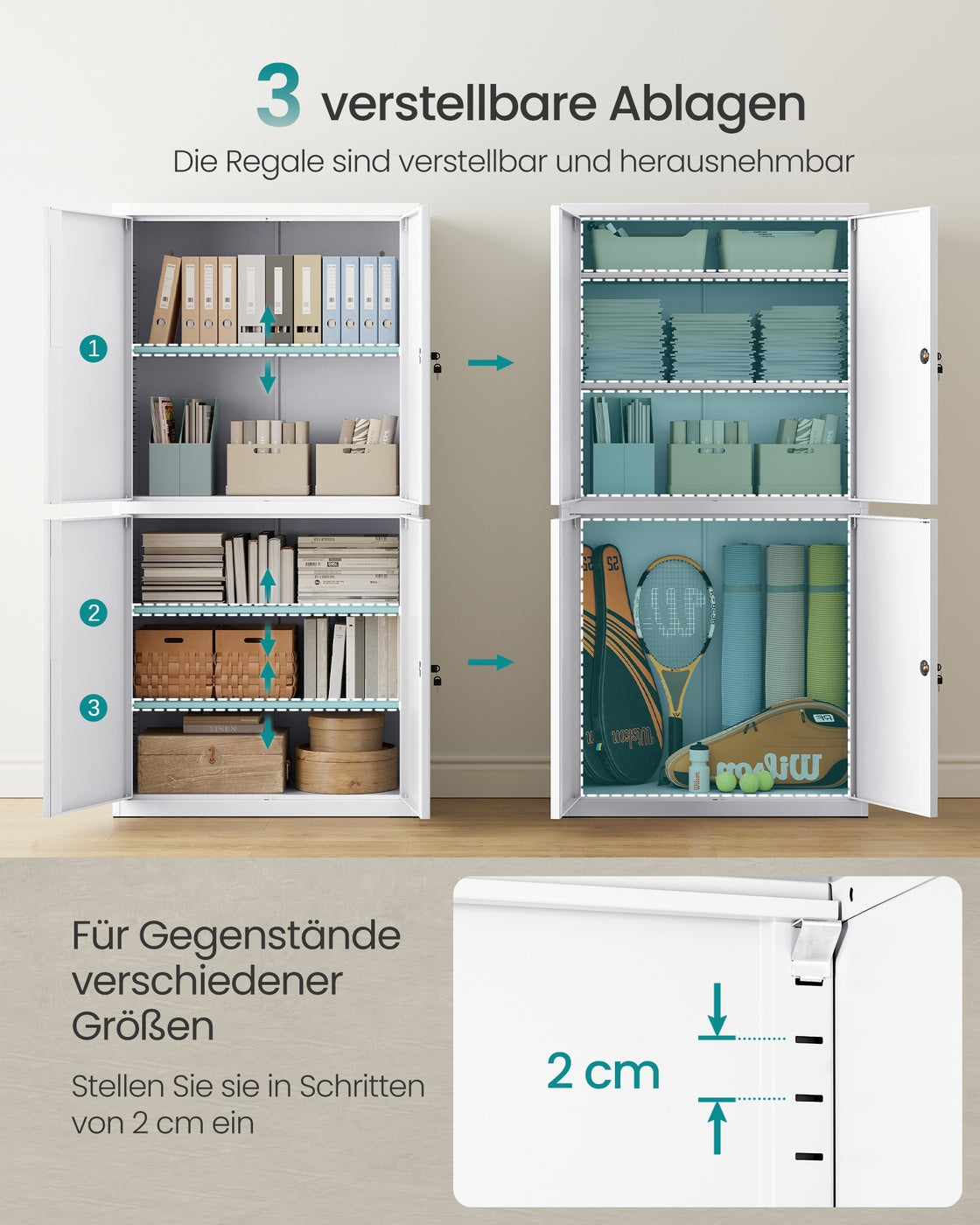 Aktenschrank mit 4 Türen und 5 Ebenen 40 x 80 x 180 cm mattweiß