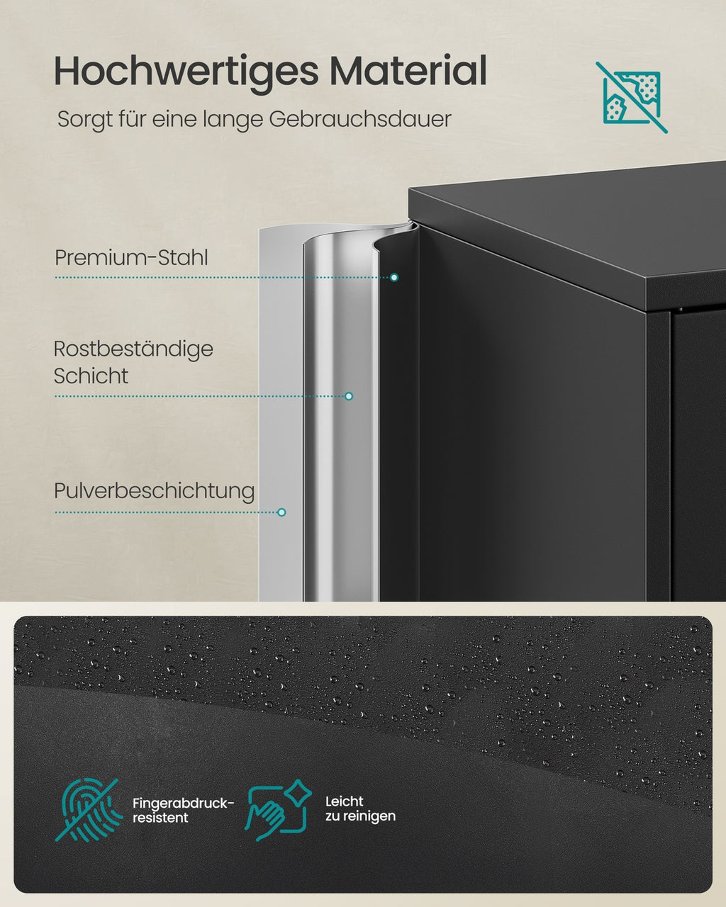 Vielseitiger Stahlschrank mit 4 Türen und 5 Ebenen Mattschwarz