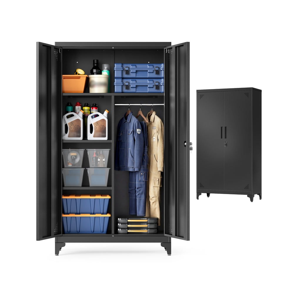 Mehrzweckschrank mit 2 Türen 5 Fächer 80 x 40 x 165 cm mattschwarz