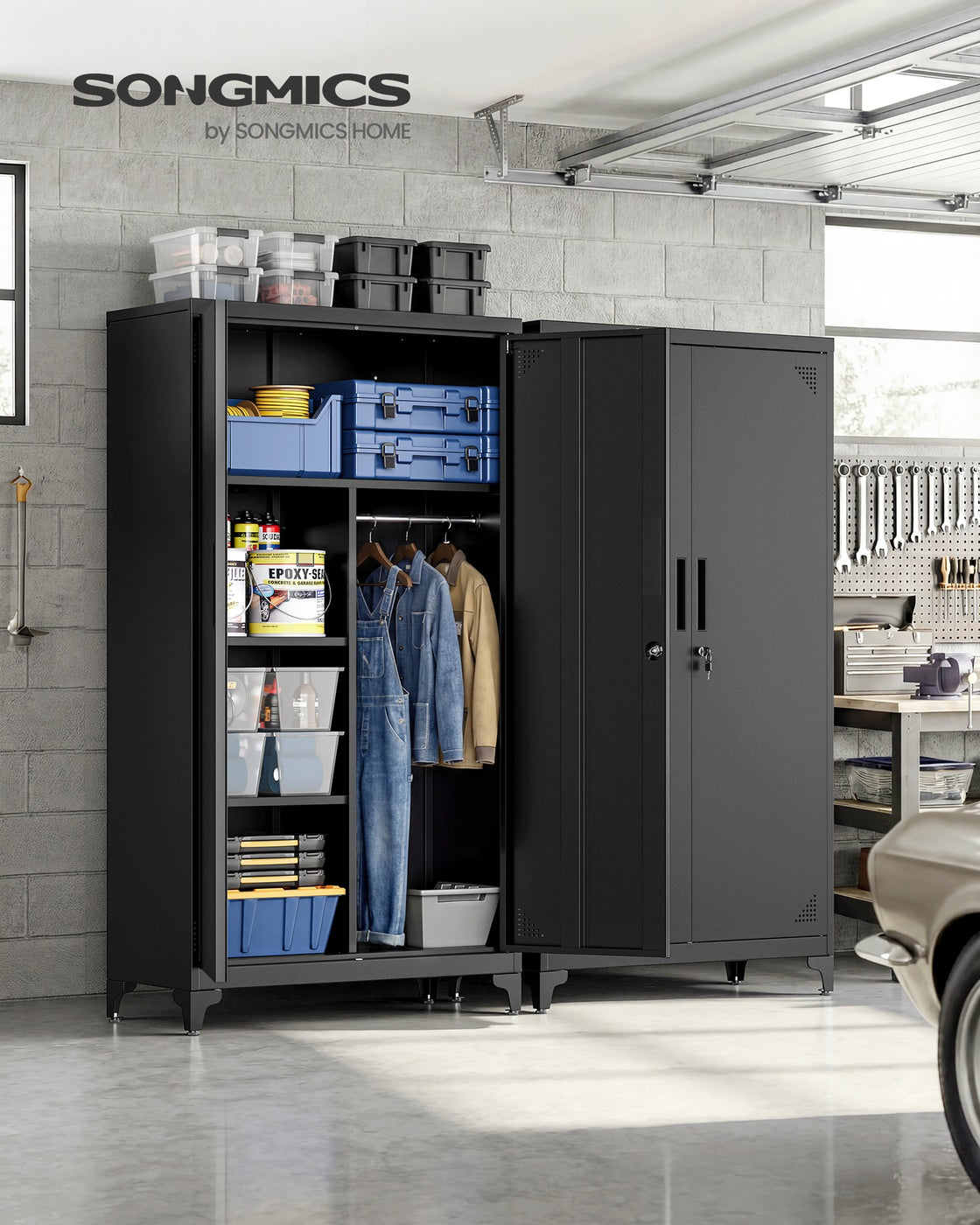 Mehrzweckschrank mit 2 Türen 5 Fächer 80 x 40 x 165 cm mattschwarz