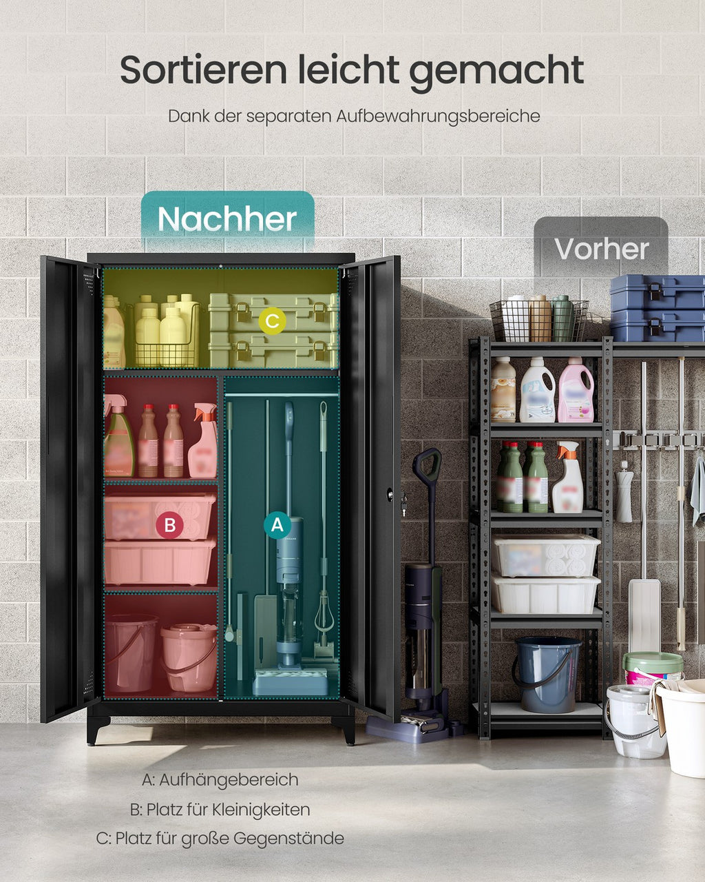 Mehrzweckschrank mit 2 Türen 5 Fächer 80 x 40 x 165 cm mattschwarz
