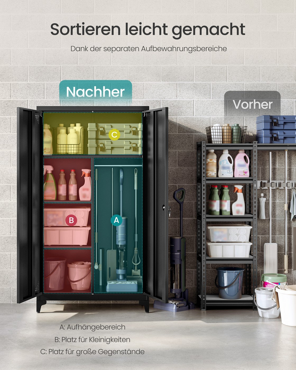 Mehrzweckschrank mit 2 Türen 5 Fächer 80 x 40 x 165 cm mattschwarz