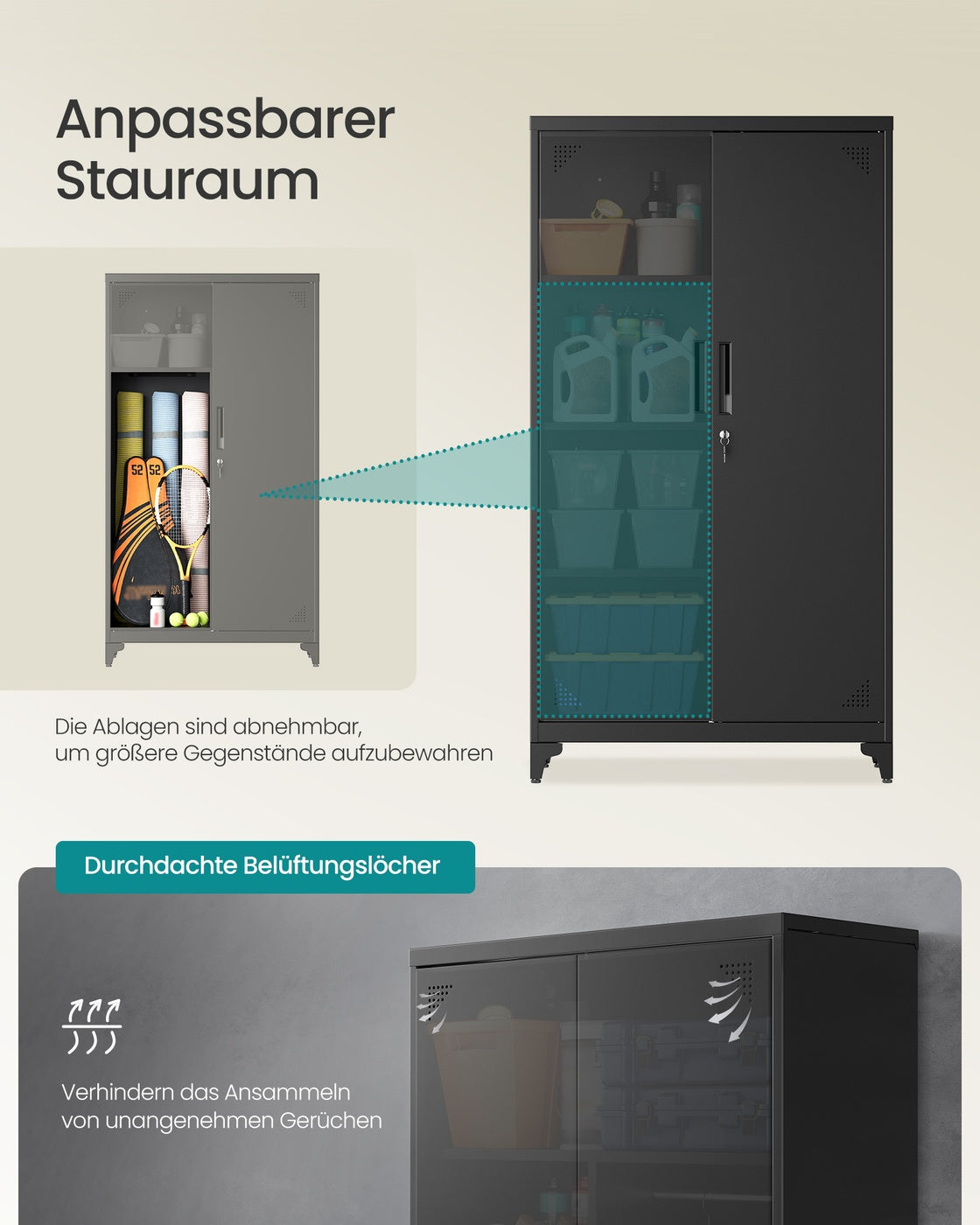 Mehrzweckschrank mit 2 Türen 5 Fächer 80 x 40 x 165 cm mattschwarz