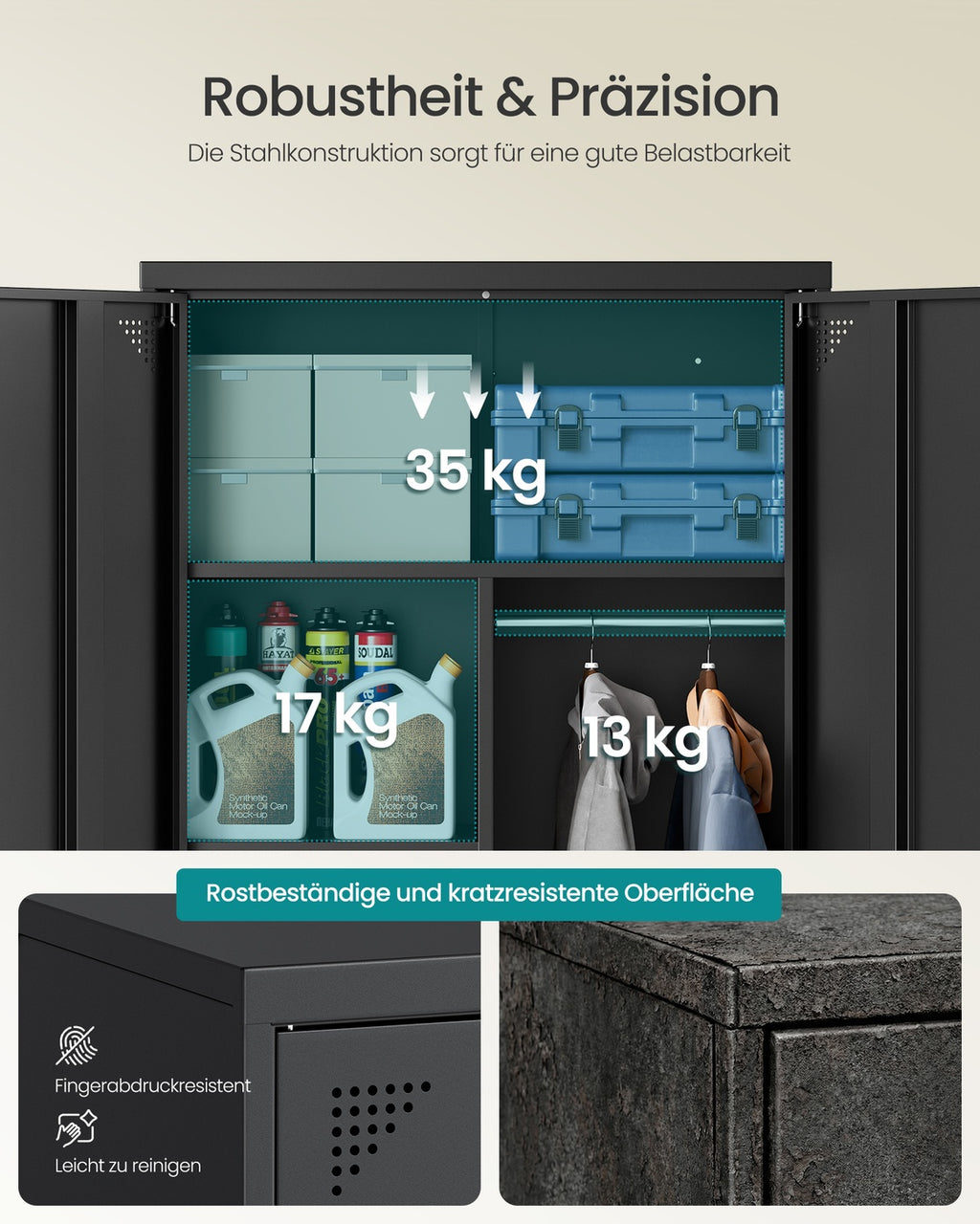 Mehrzweckschrank mit 2 Türen 5 Fächer 80 x 40 x 165 cm mattschwarz