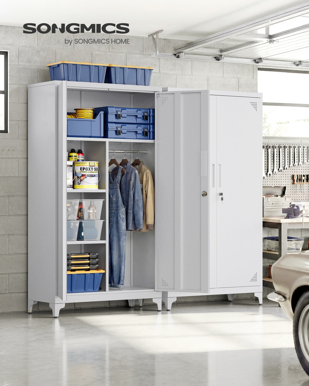Mehrzweckschrank mit 2 Türen 5 Fächer 80 x 40 x 165 cm mattgrau