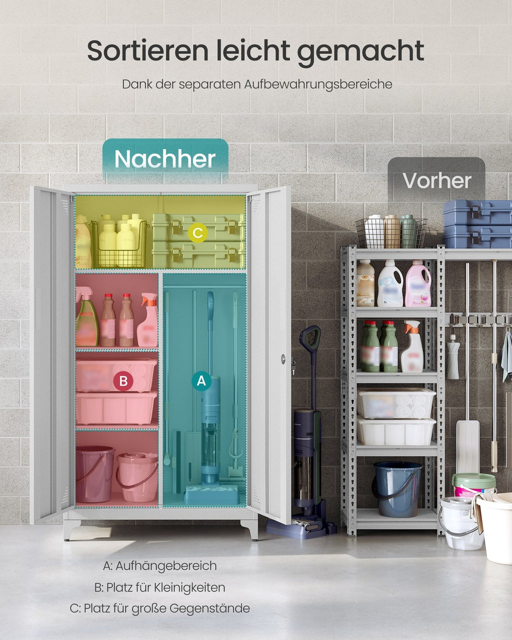 Mehrzweckschrank mit 2 Türen 5 Fächer 80 x 40 x 165 cm mattgrau