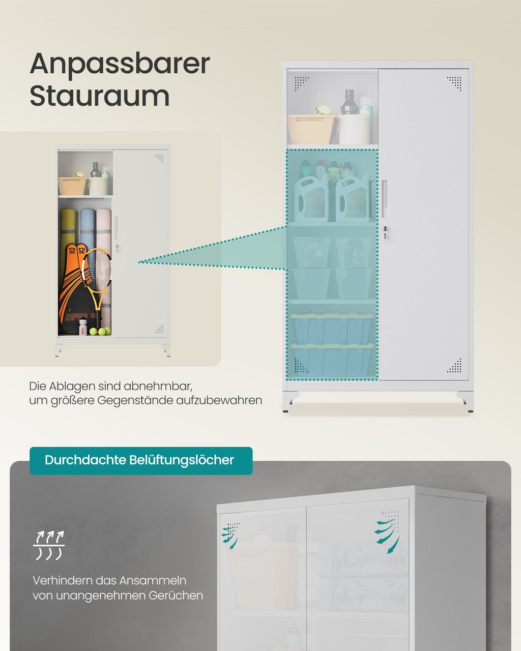 Mehrzweckschrank mit 2 Türen 5 Fächer 80 x 40 x 165 cm mattgrau