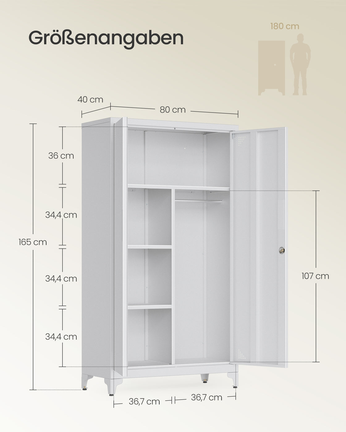 Mehrzweckschrank mit 2 Türen 5 Fächer 80 x 40 x 165 cm mattgrau
