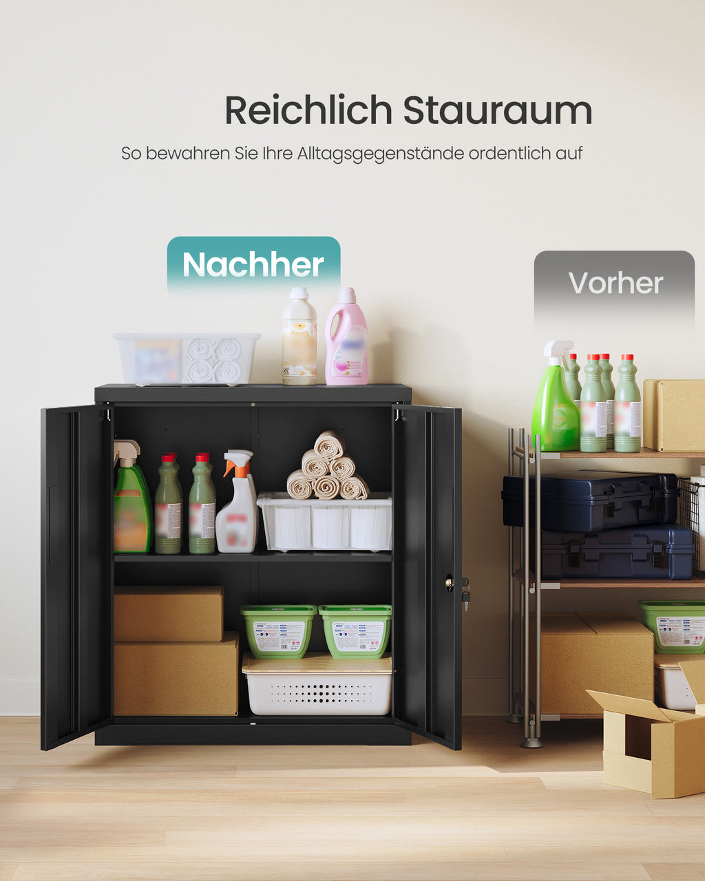 Abschließbarer Aktenschrank mit 2 Türen 80 x 40 x 90 cm