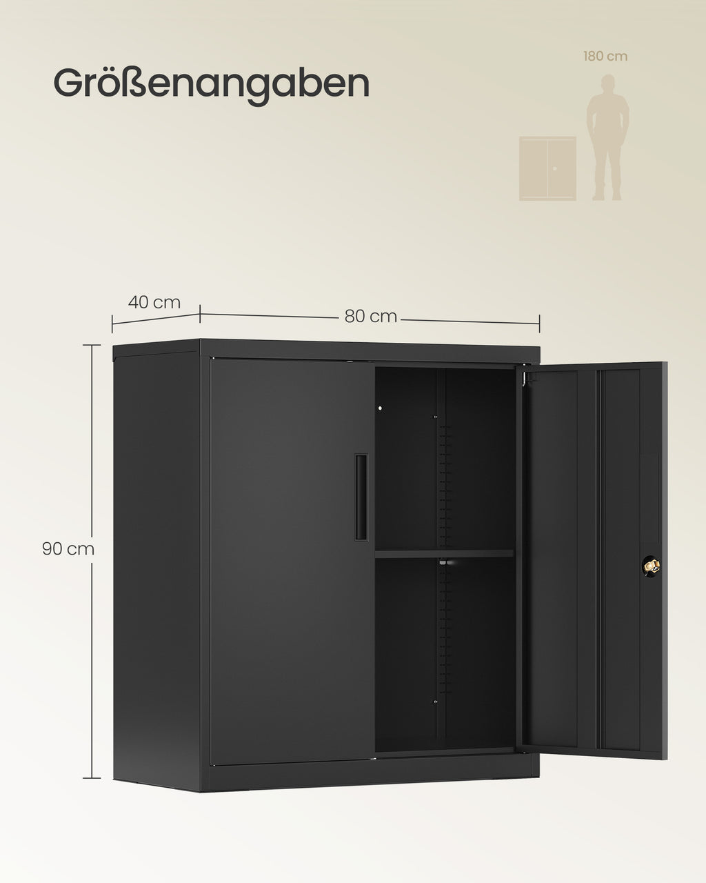 Abschließbarer Aktenschrank mit 2 Türen 80 x 40 x 90 cm