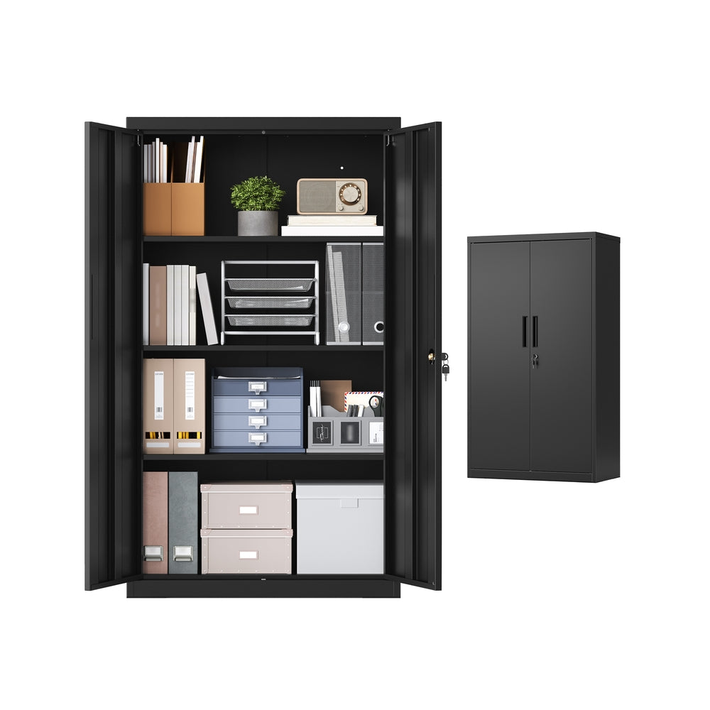 Aktenschrank abschließbar 3 verstellbare Ablagen 80 x 40 x 140 cm mattschwarz