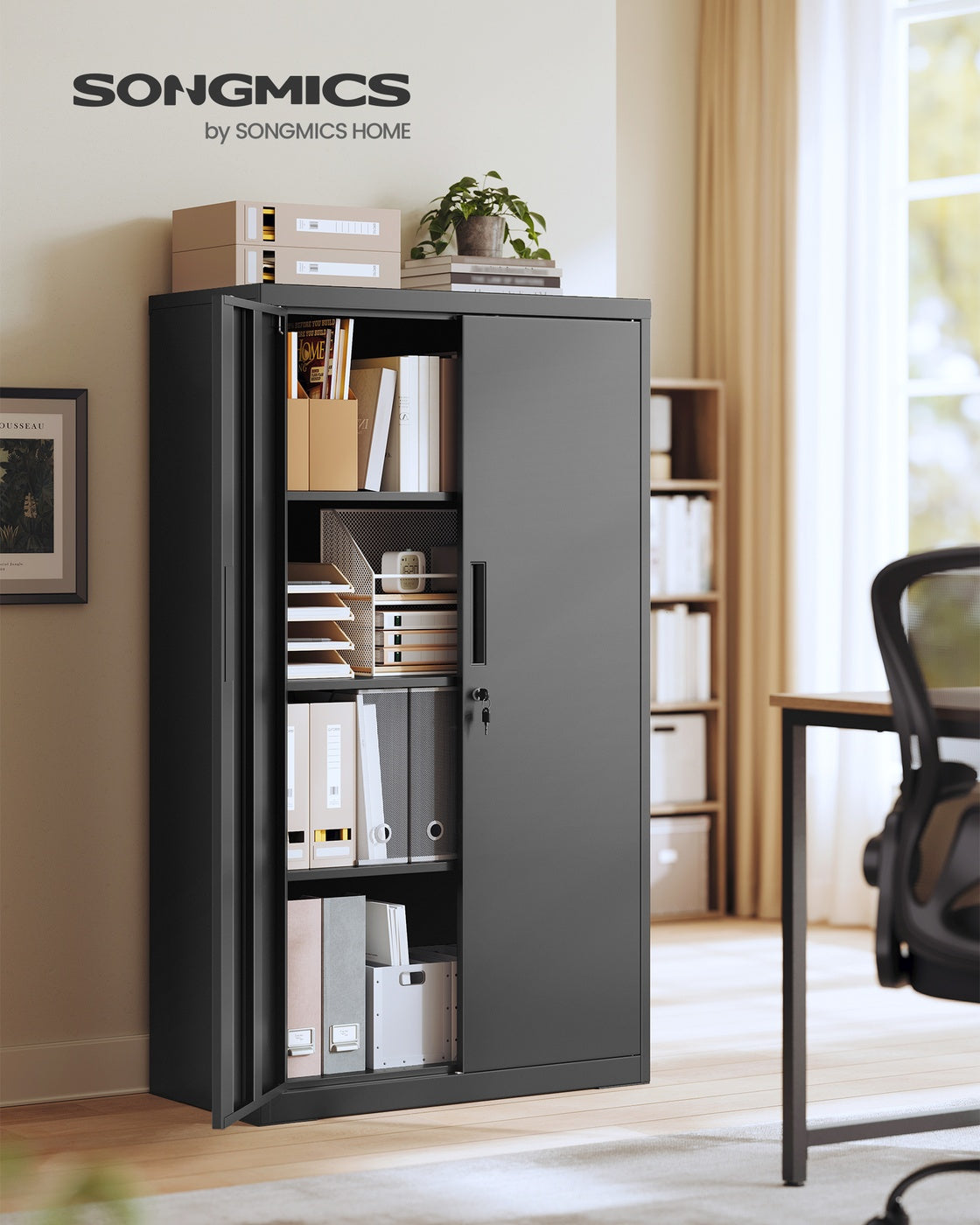 Aktenschrank abschließbar 3 verstellbare Ablagen 80 x 40 x 140 cm mattschwarz