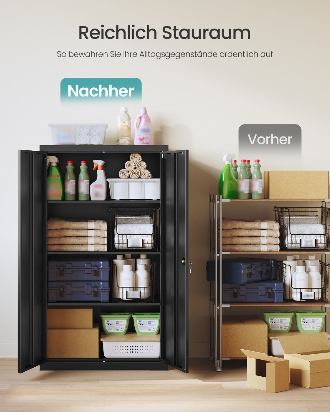 Aktenschrank abschließbar 3 verstellbare Ablagen 80 x 40 x 140 cm mattschwarz