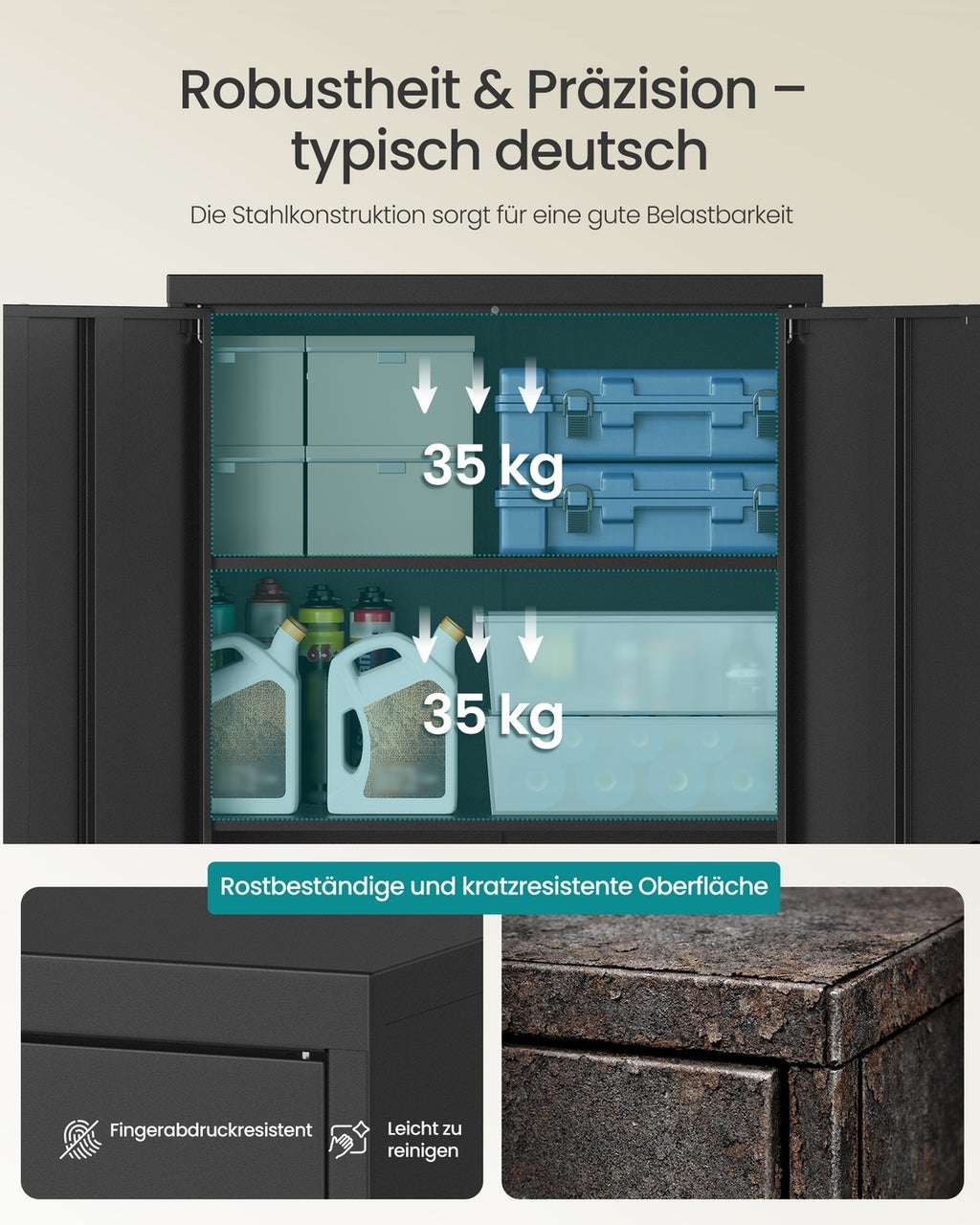 Aktenschrank abschließbar 3 verstellbare Ablagen 80 x 40 x 140 cm mattschwarz