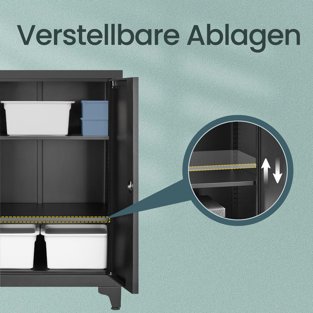 Aufbewahrungsschrank für Garage oder Büro mit Schloss, Schwarz