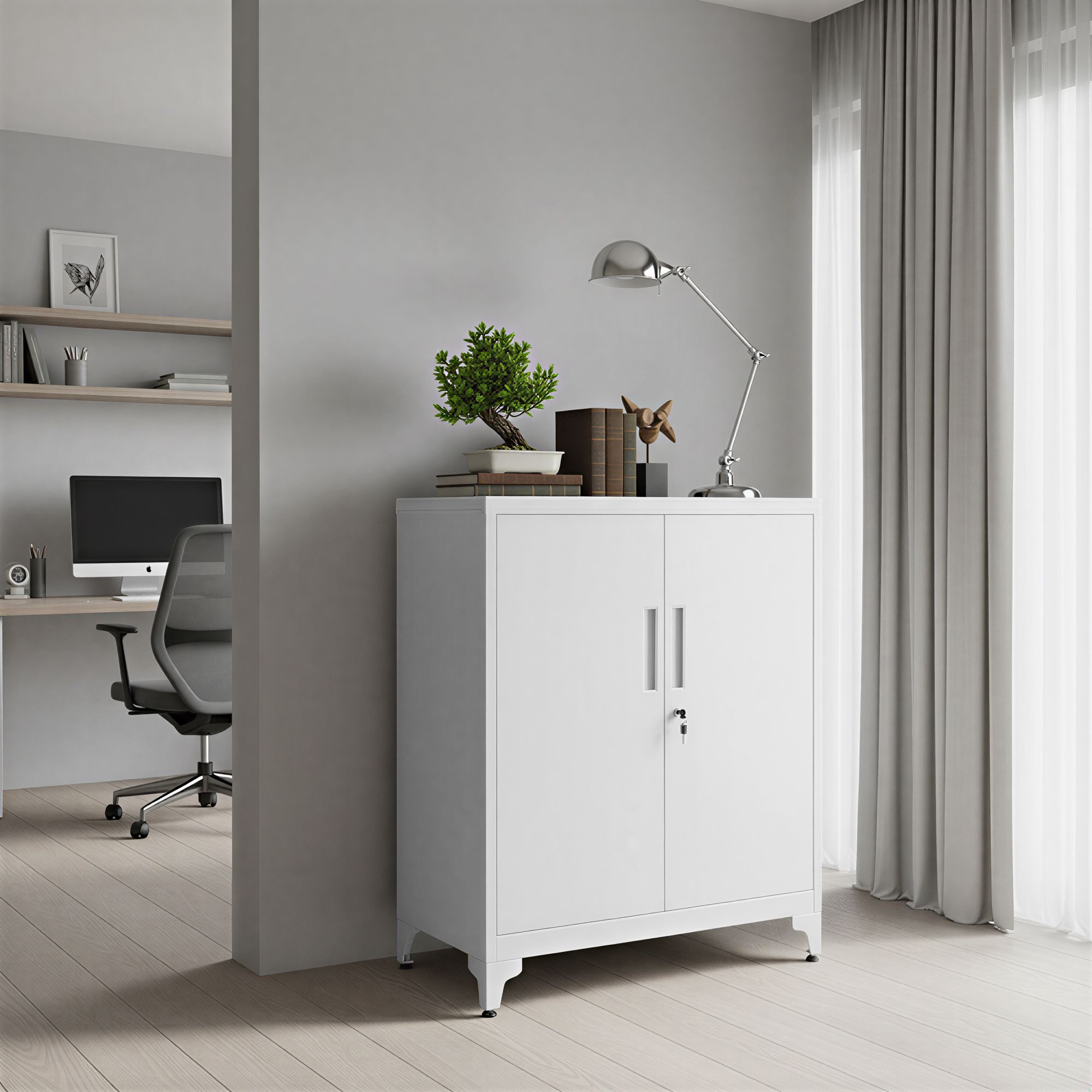 Aktenschrank, Mehrzweckschrank, Büroschrank mit 2 Türen