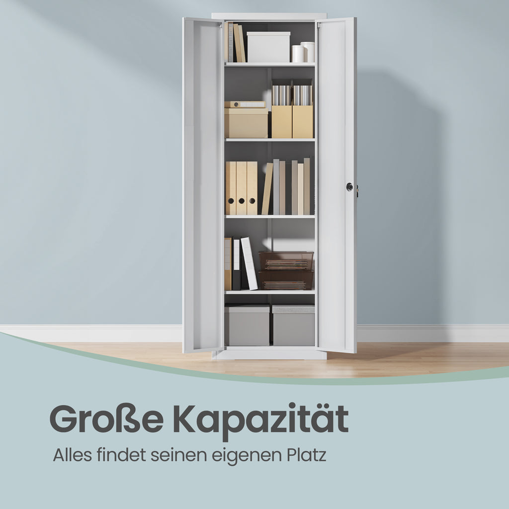 Aufbewahrungsschrank mit Verstellbaren Regalen und Türen, Für Garage oder Büro, Mit Schloss