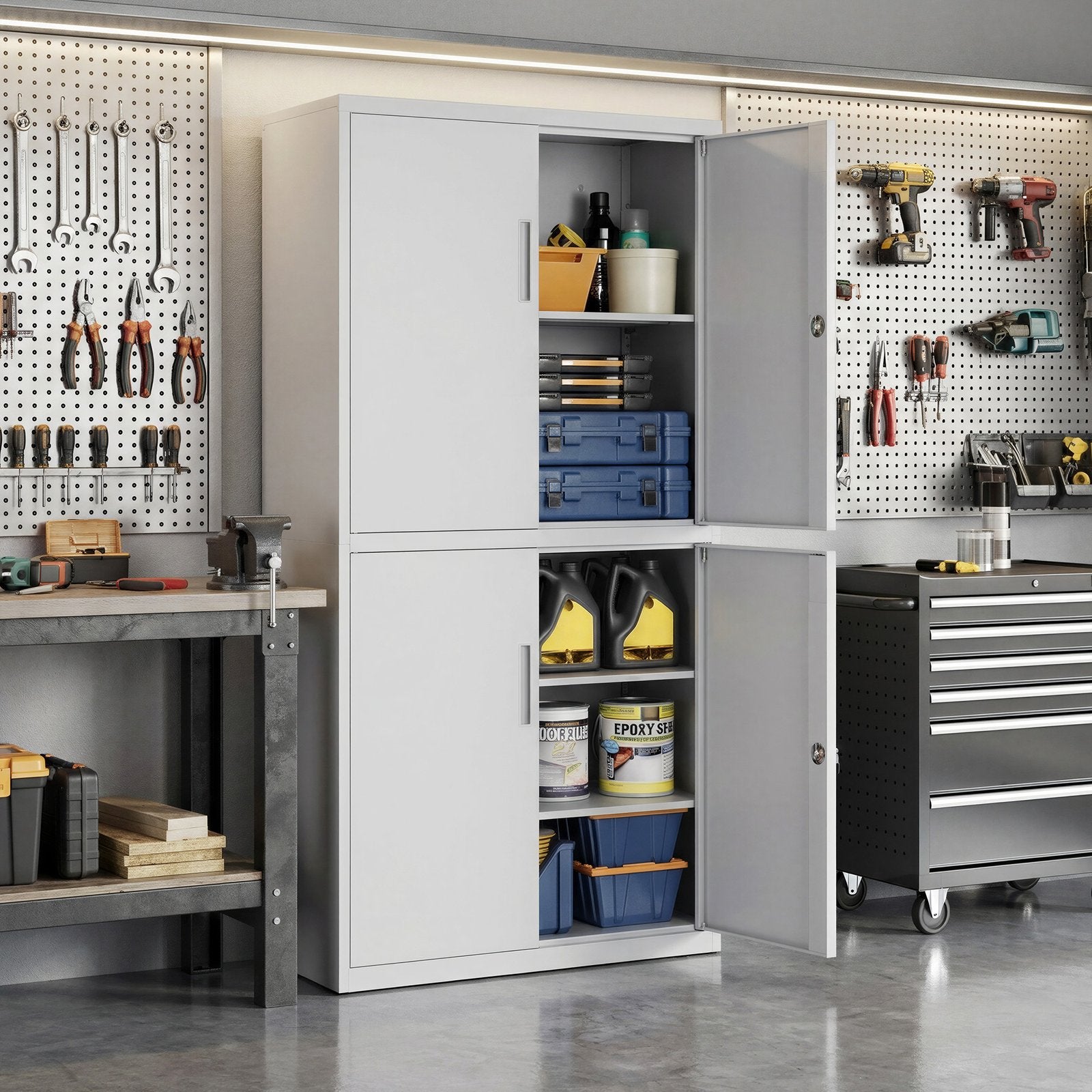 Aktenschrank, Aufbewahrungsschrank, 4 Schranktüren und 2 Schlösser